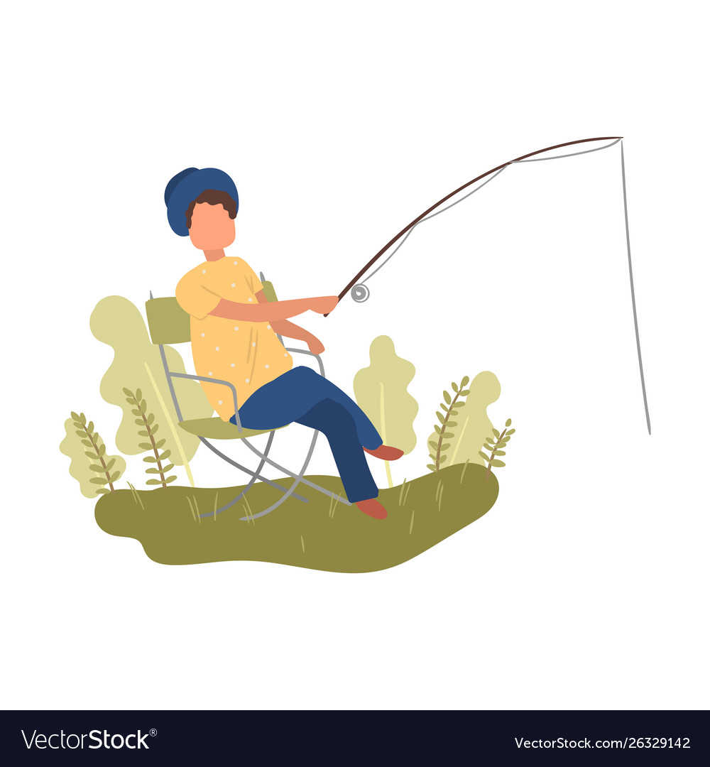 Cute woman with summer hat is on chair fishing vector image Cute woman with summer hat is on chair fishing