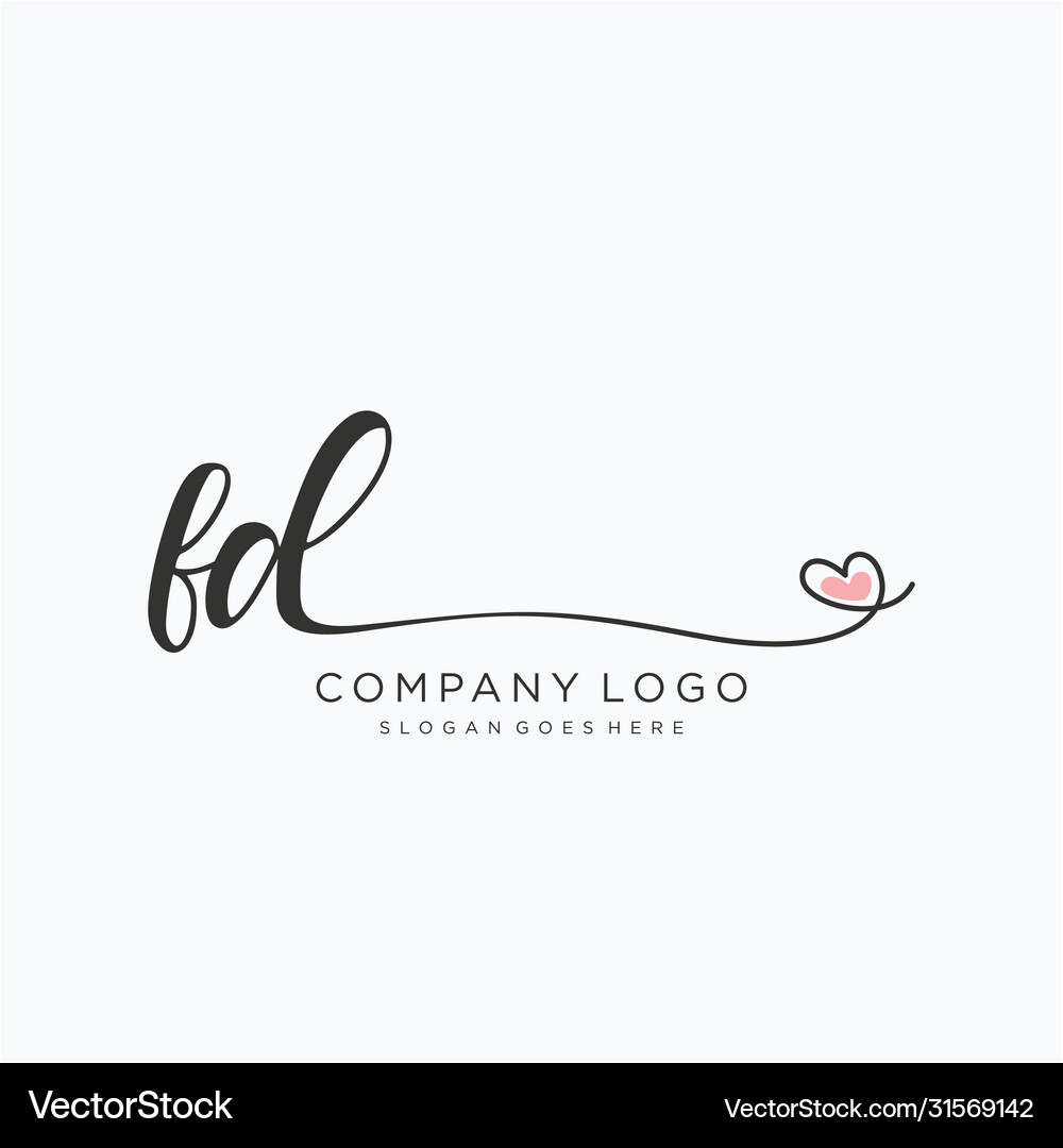 Fd initial handwriting logo design Royalty Free Vector Image