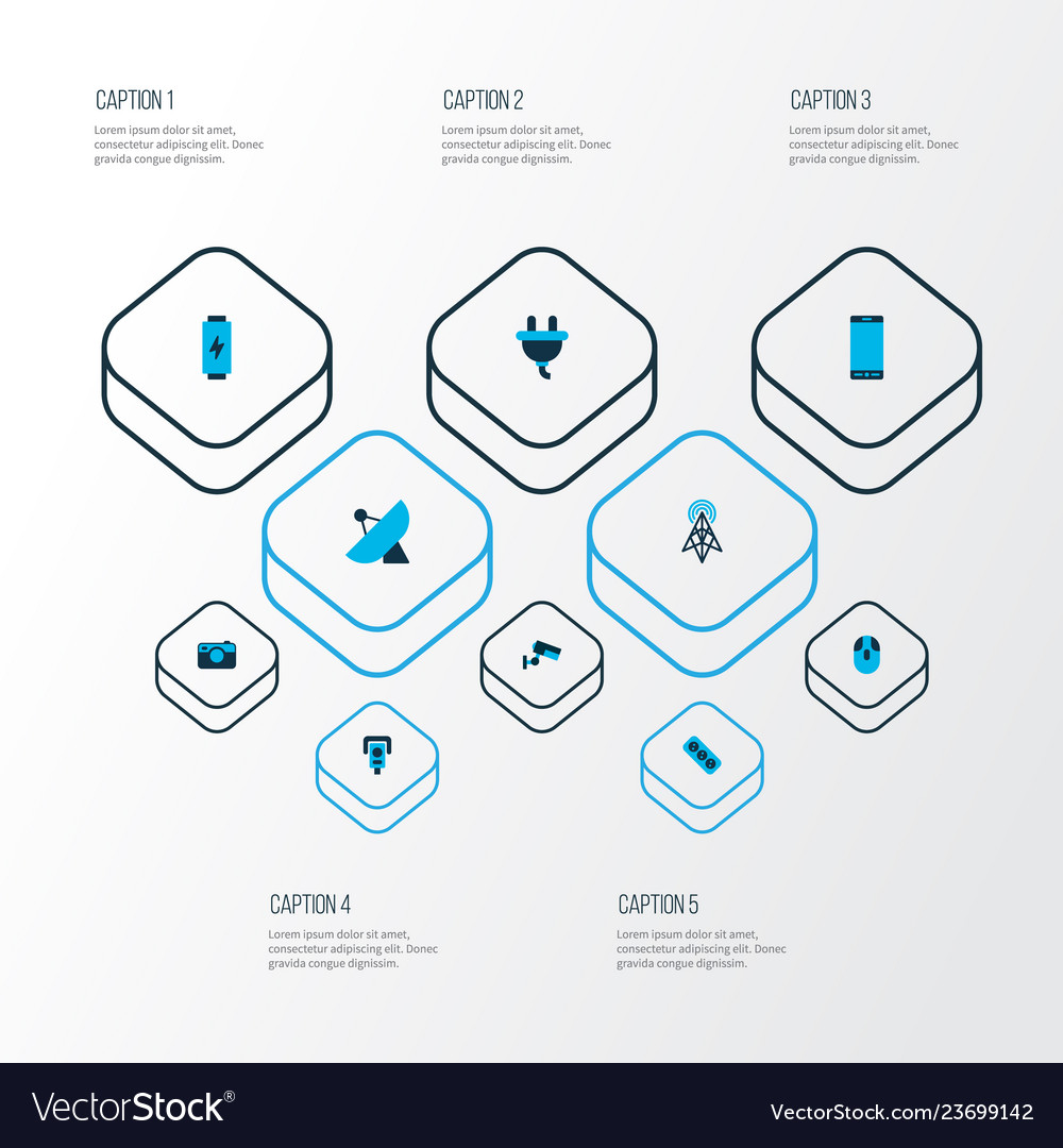 Hardware icons colored set with socket sputnik vector image Hardware icons colored set with socket sputnik