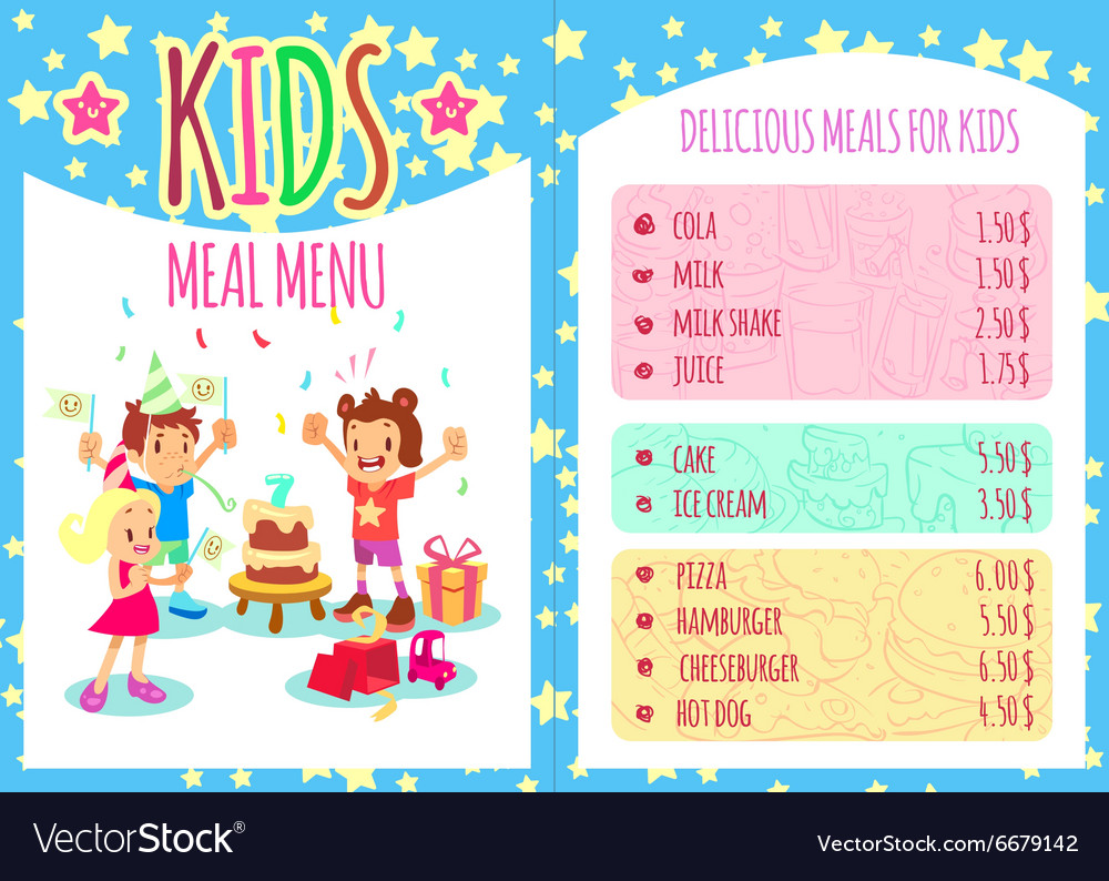 kids meal menu template brochure royalty free vector image meal menu template