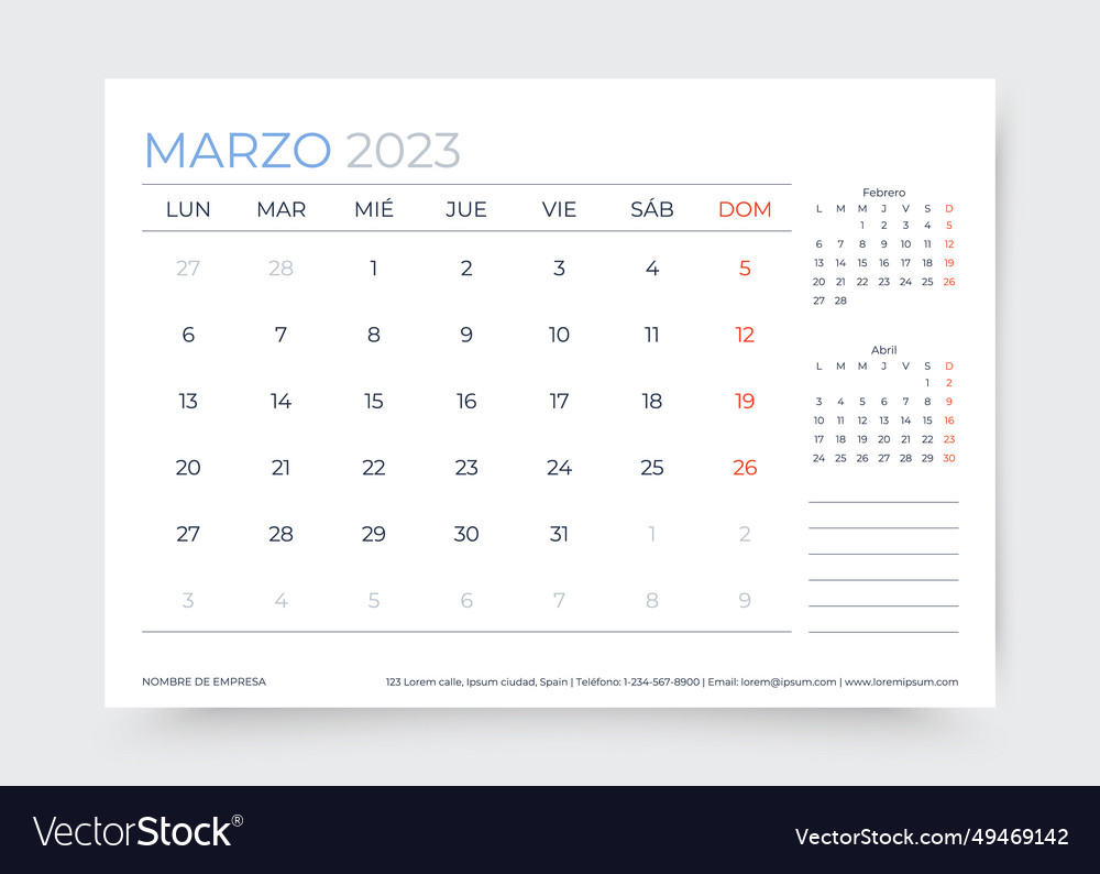 March 2023 year calendar in spanish desk monthly