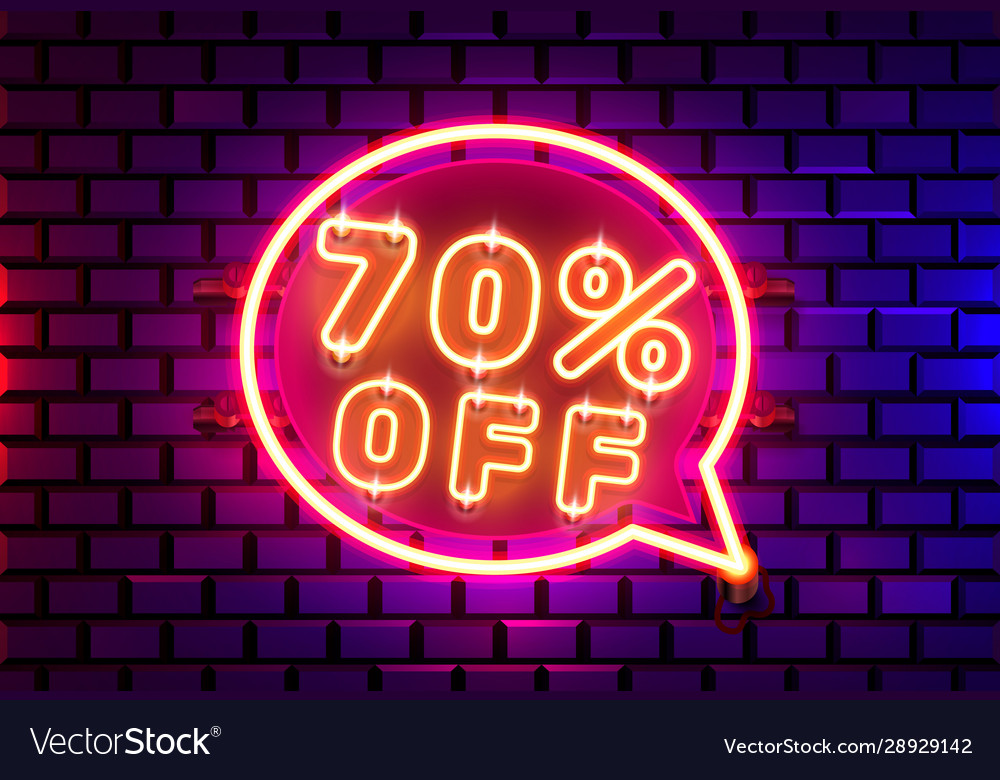 Neon chat frame 70 off text banner night sign