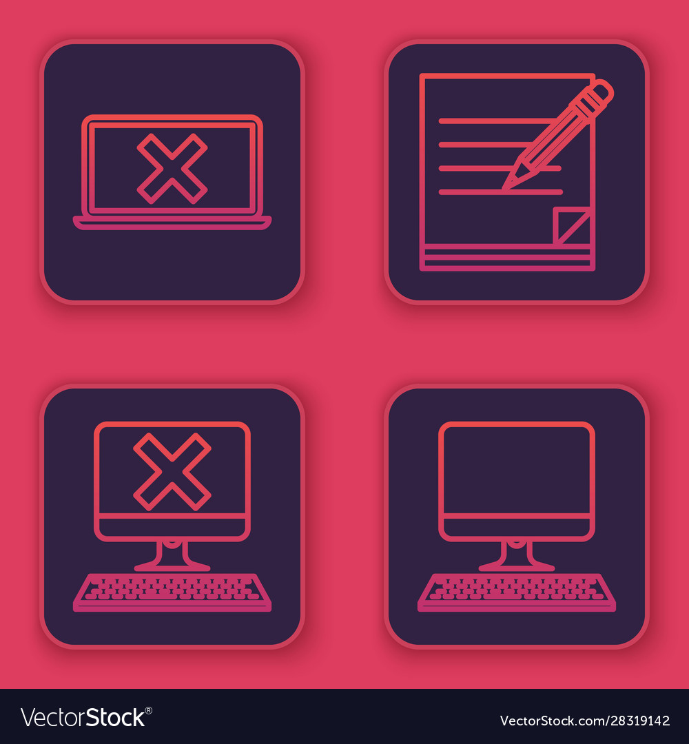 Set line laptop and cross mark on screen computer vector image Set line laptop and cross mark on screen computer