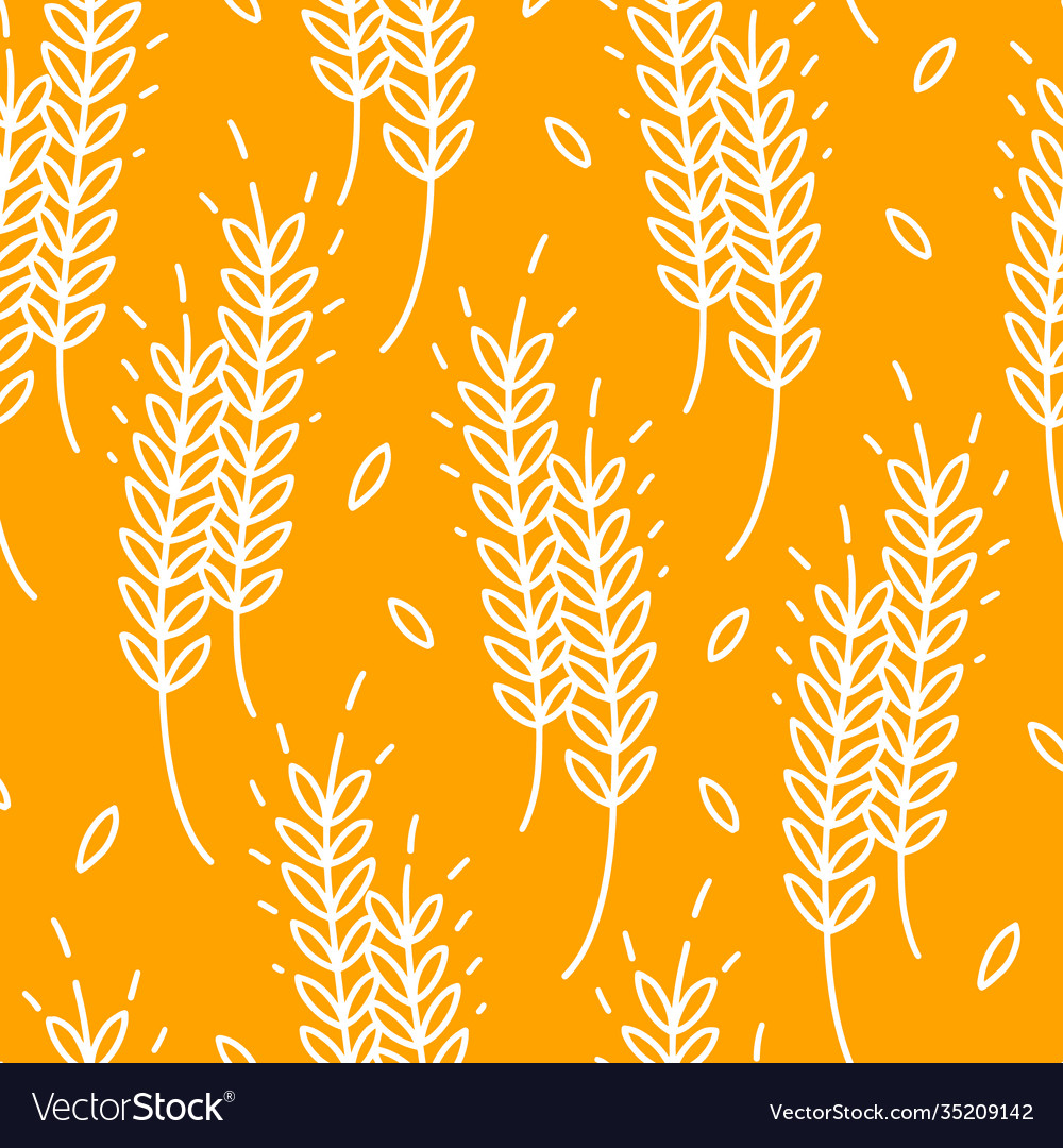 Wheat spikelets seamless pattern outline vector image Wheat spikelets seamless pattern outline