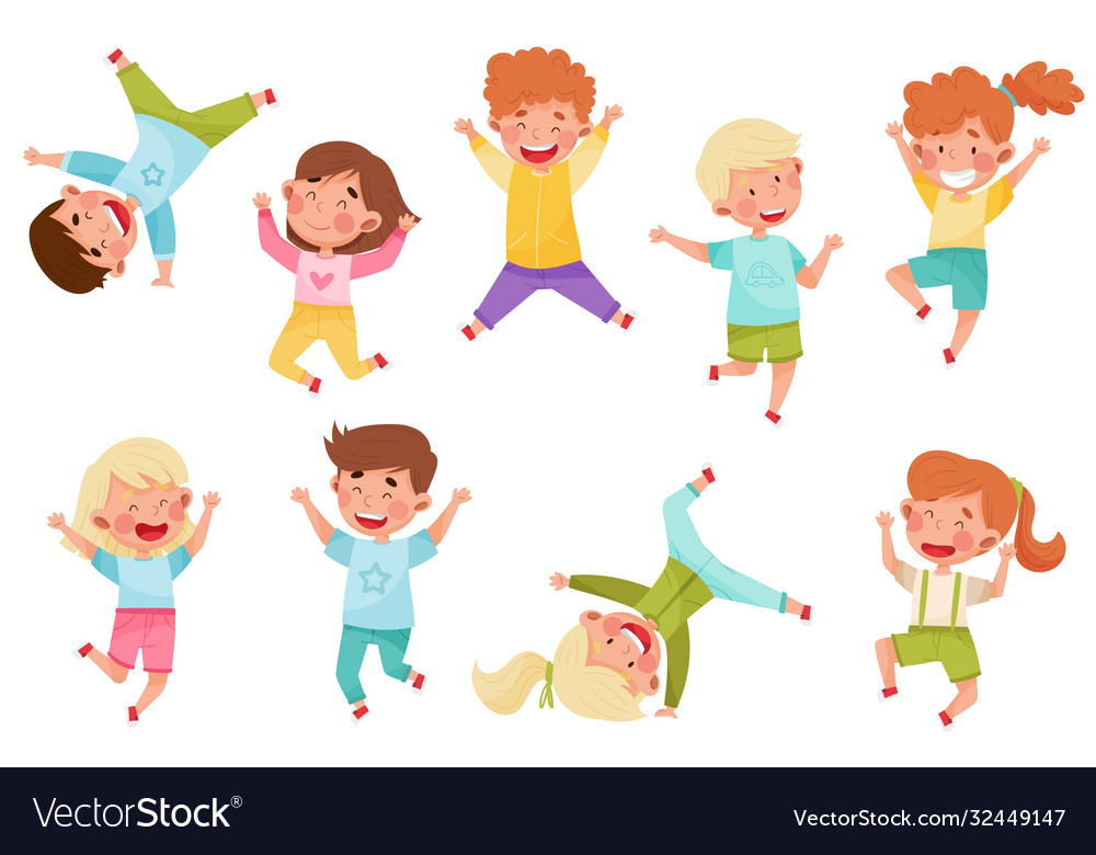 Boy and girl characters jumping high with joy Vector Image