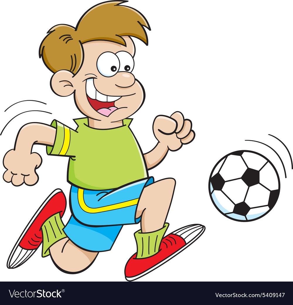 Cartoon boy playing soccer Royalty Free Vector Image