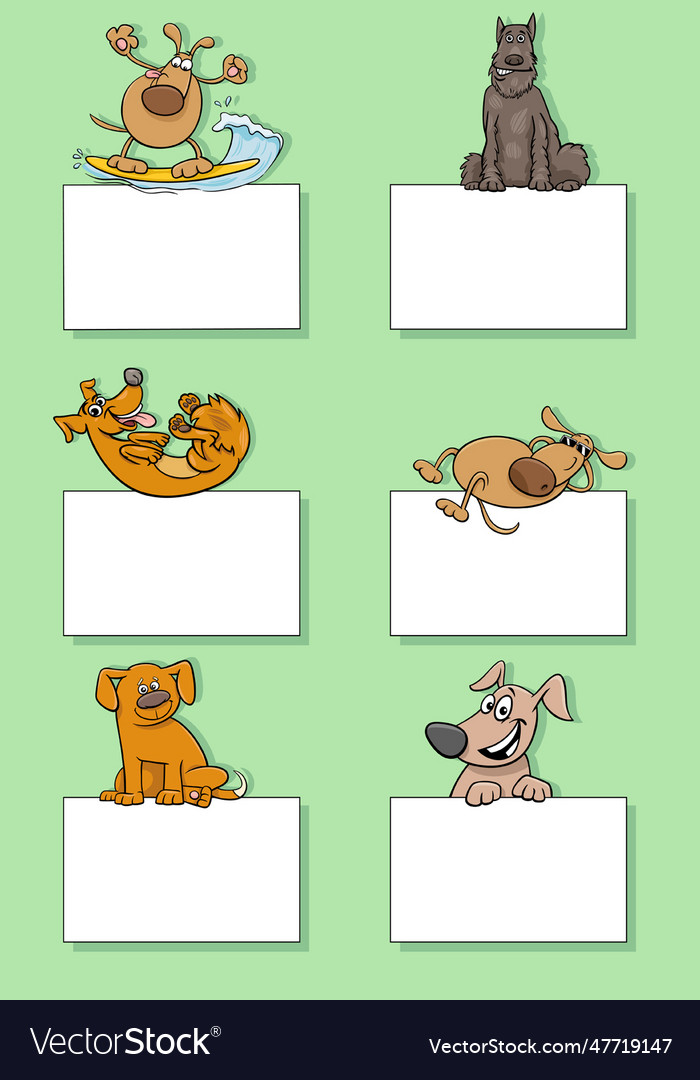 Cartoon Dogs And Puppies With Cards Design Set Vector Image