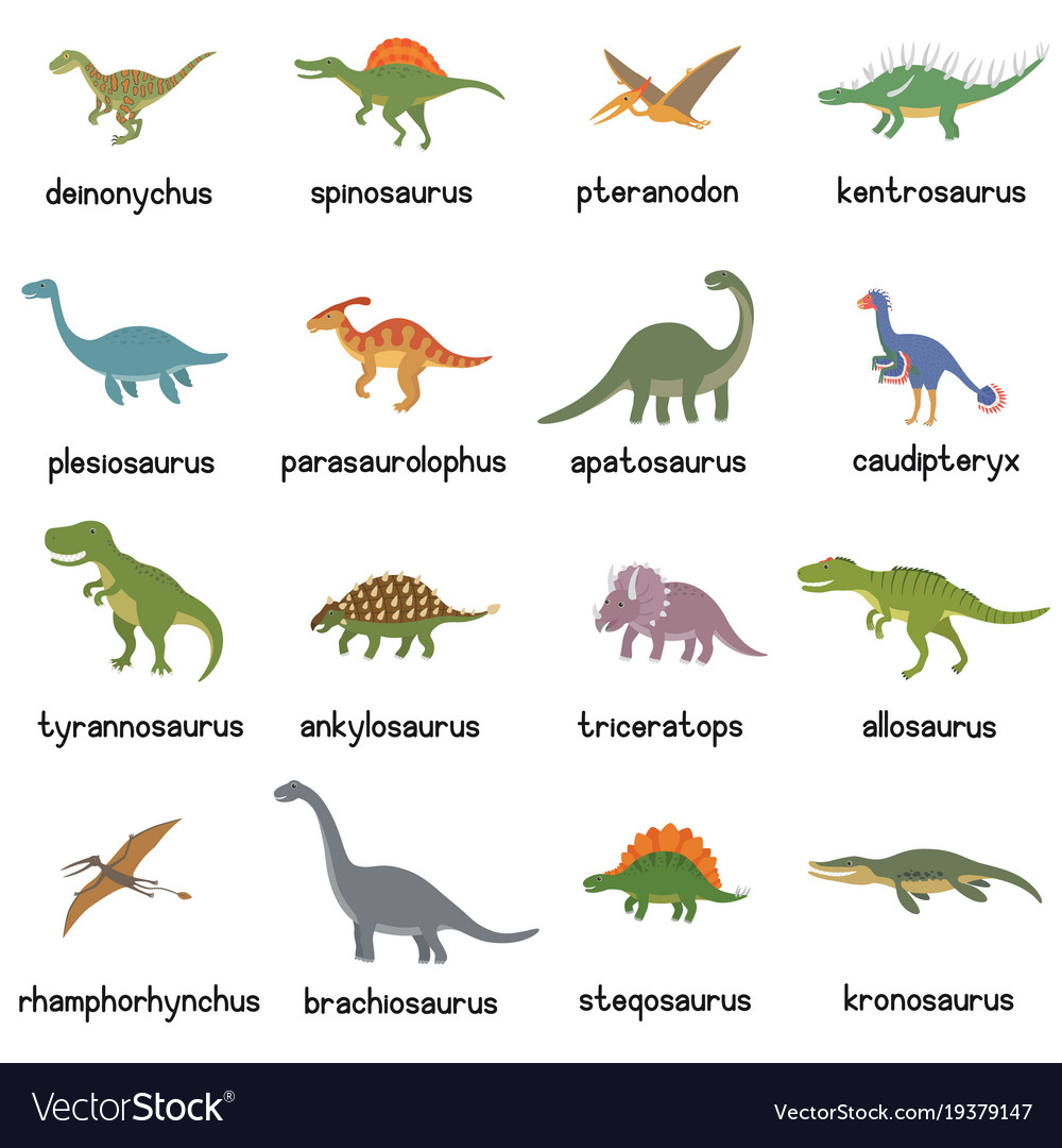 Collection cute flat dinosaurs Royalty Free Vector Image