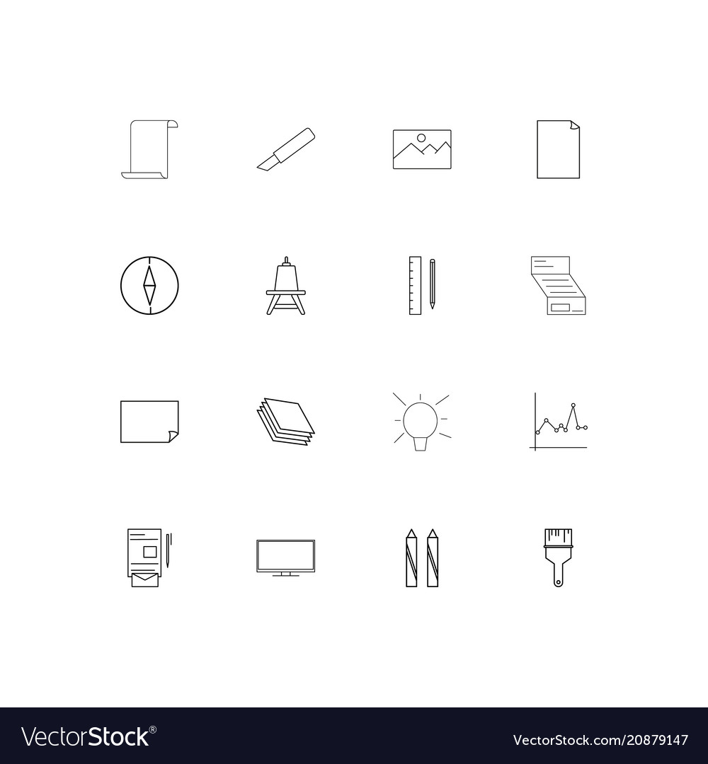 Creative process and design linear thin icons set