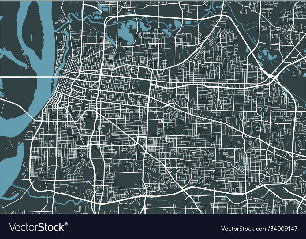 Detailed map memphis city linear print map Vector Image