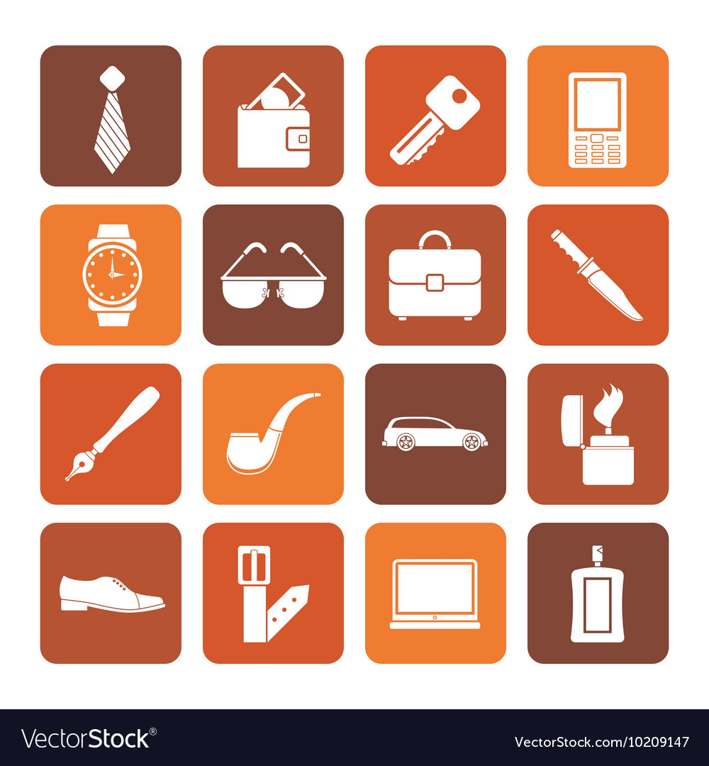 Flat man accessories icons and objects