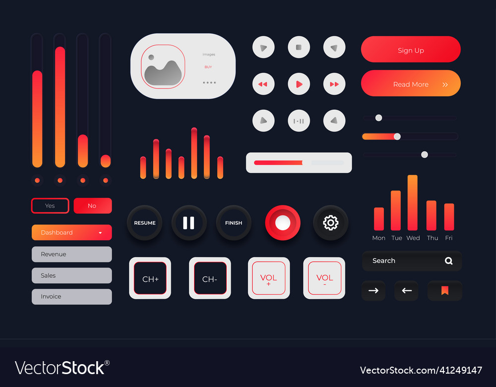 Gradient colored ui kit pack vector image Gradient colored ui kit pack