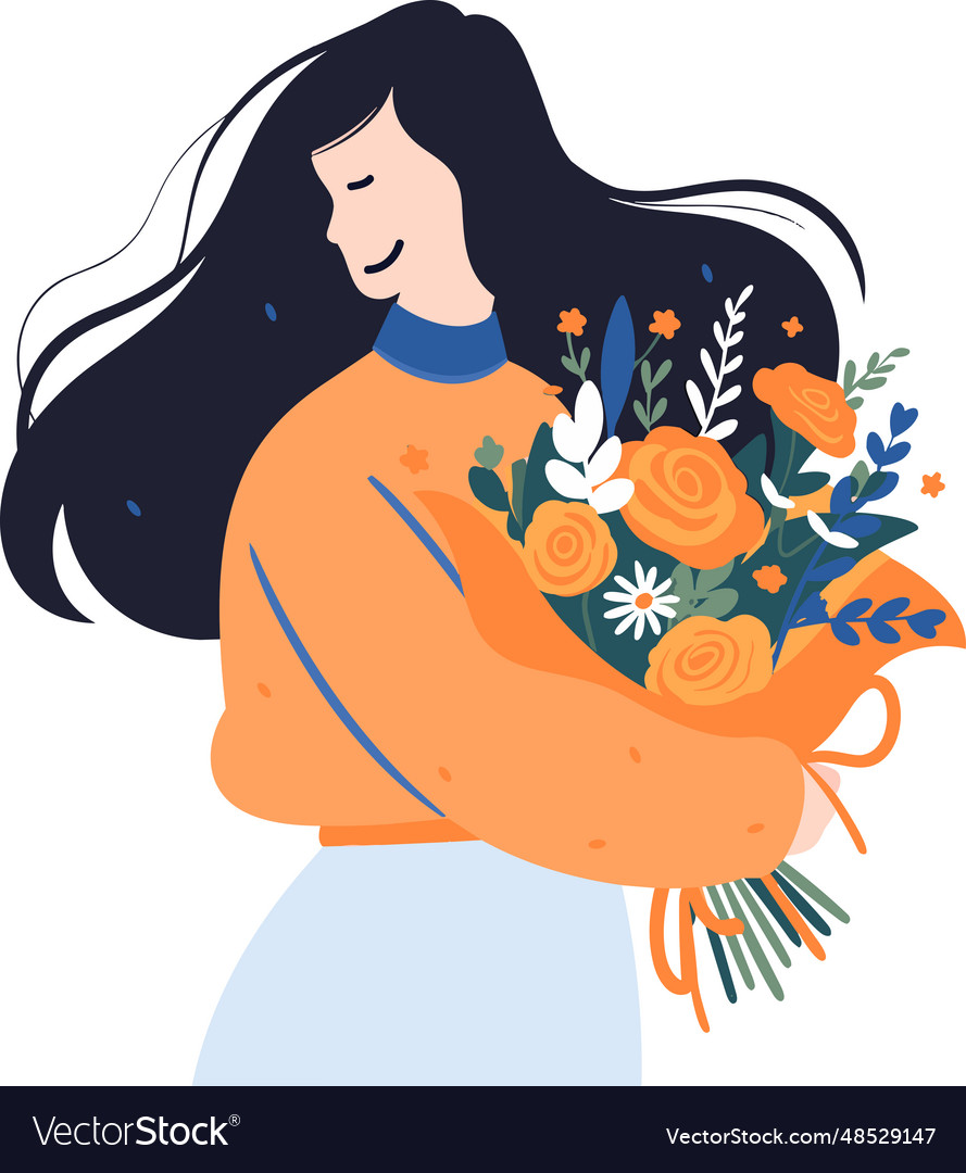Hand gezeichnete Frau mit Blumen im Konzept vector image Hand gezeichnete Frau mit Blumen im Konzept
