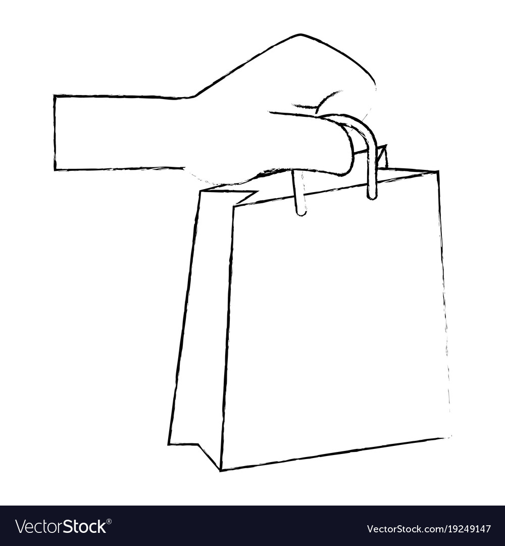 Hand with shopping bag isolated icon