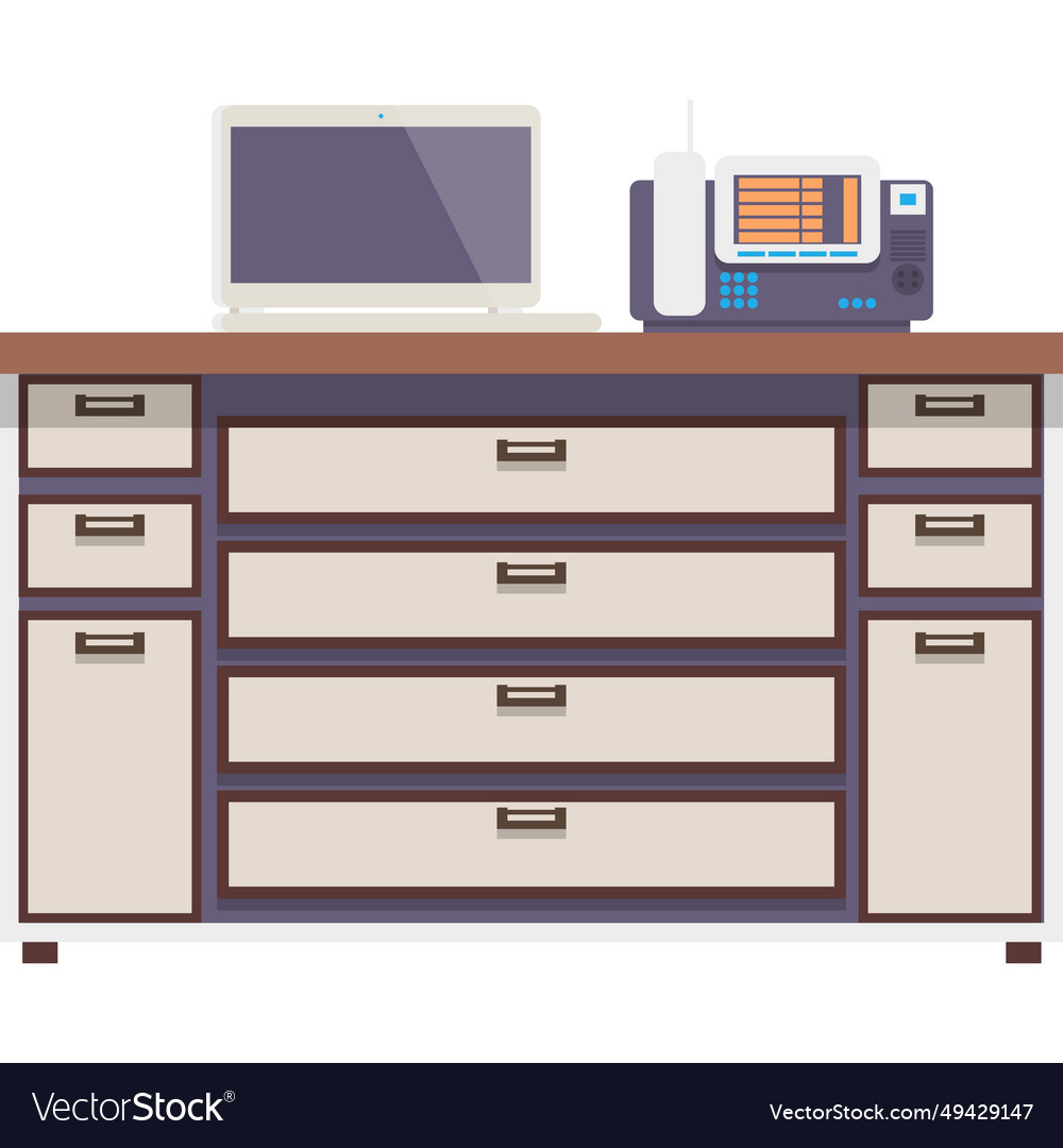 Home office table with laptop and printer icon