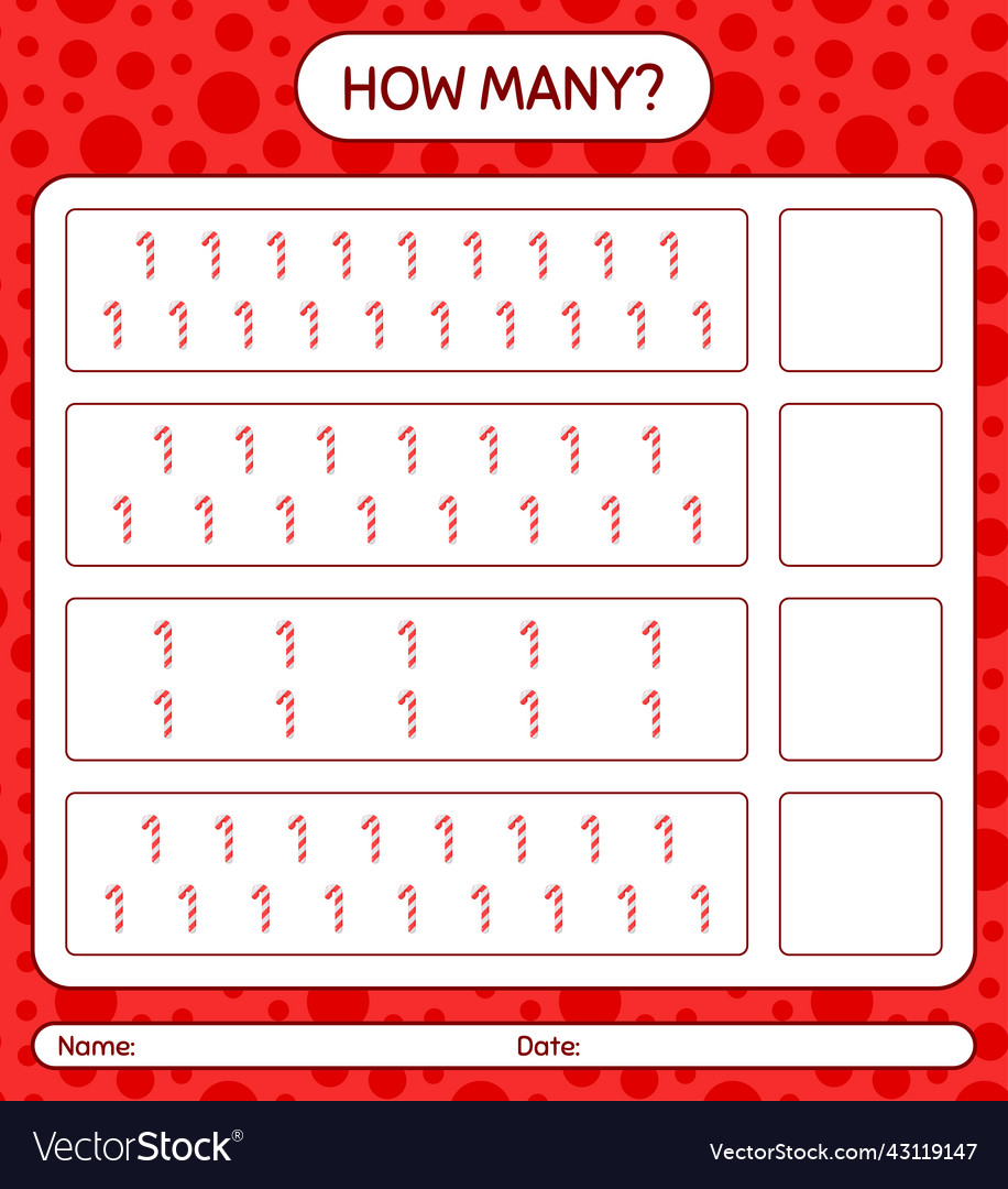 How many counting game with candy cane worksheet Vector Image How many counting game with candy cane worksheet