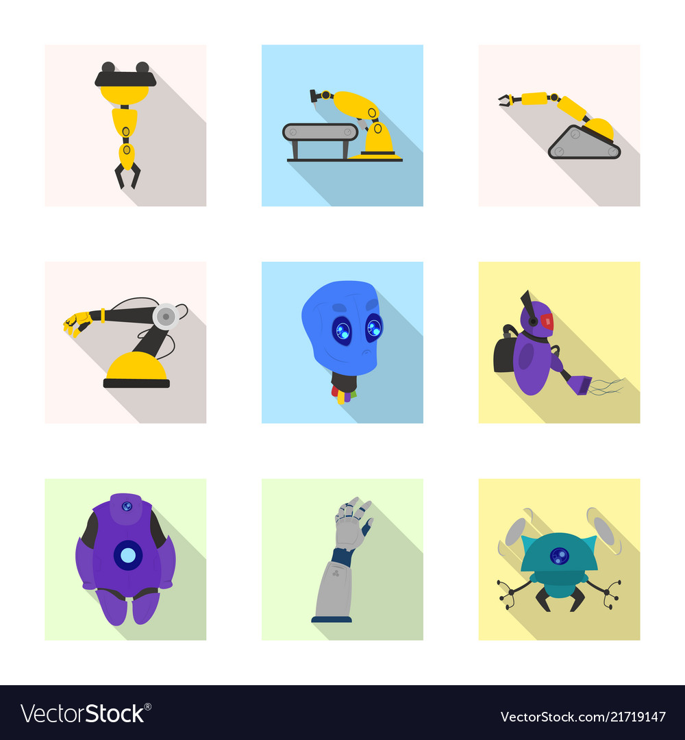 Isolated object of robot and factory logo set vector image Isolated object of robot and factory logo set