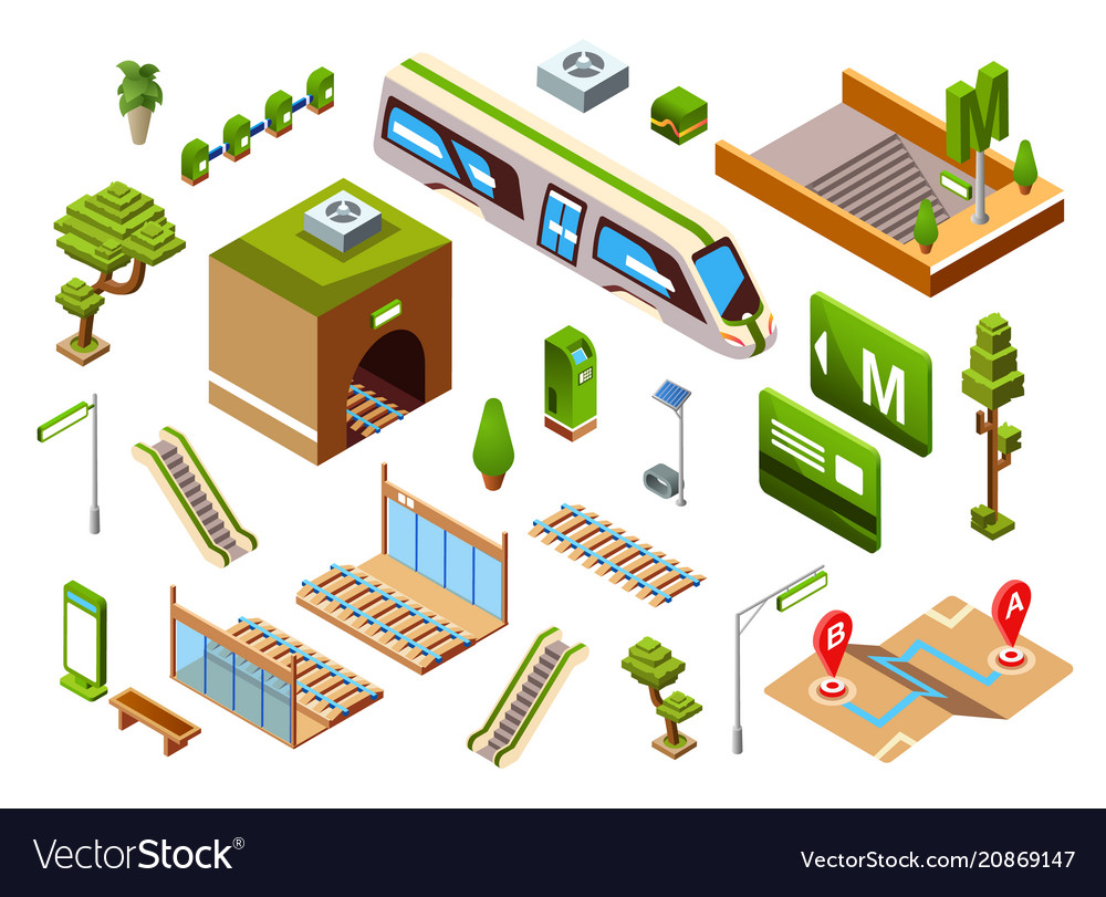 Metro train station isometric Royalty Free Vector Image