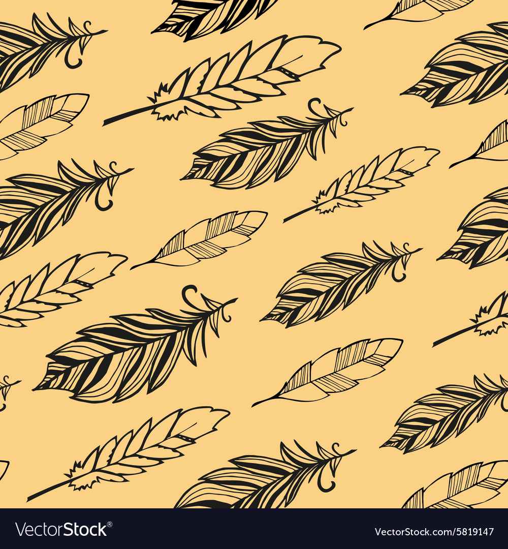 Seamless pattern hand drawn bird black feathers