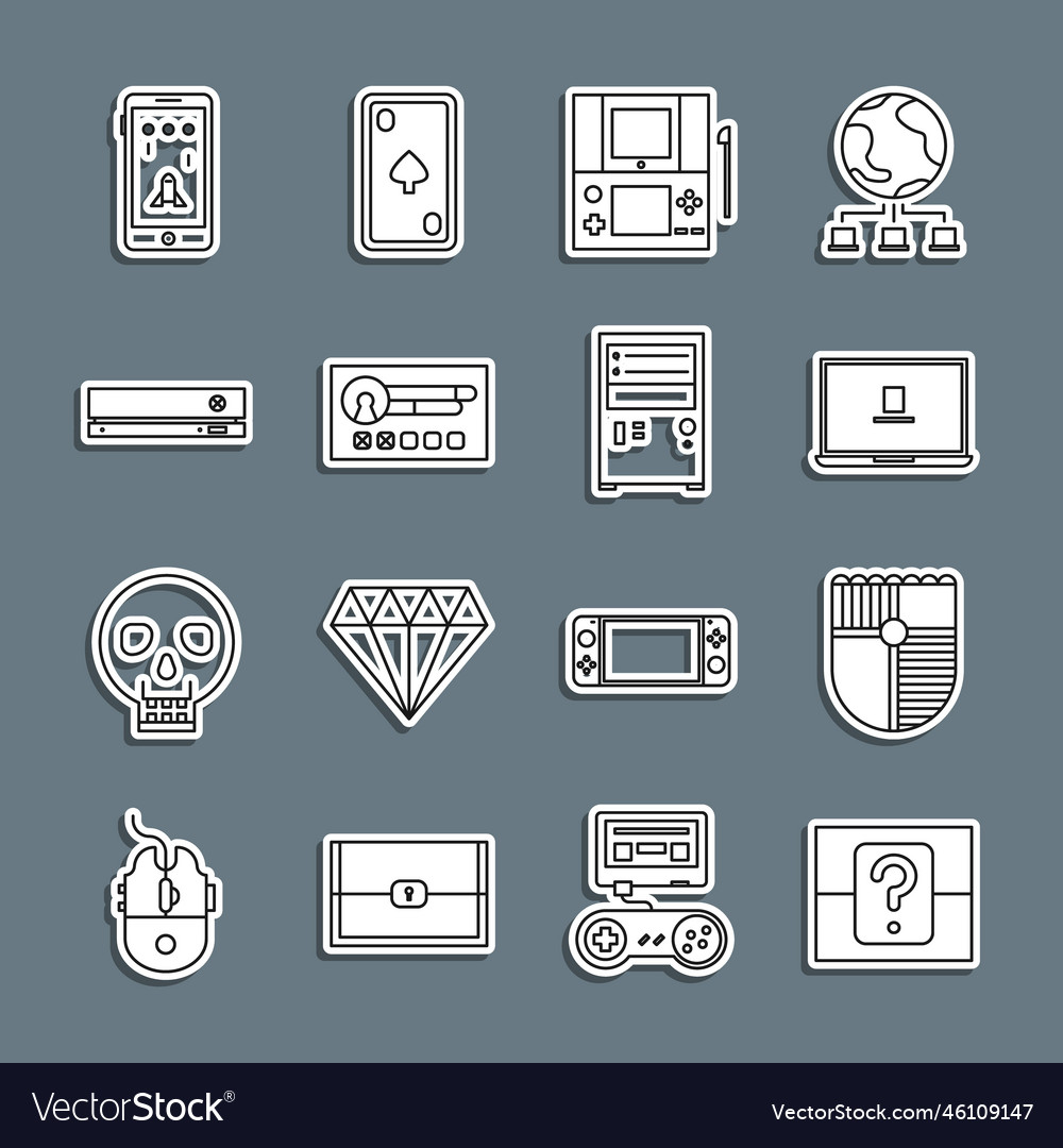 Set line mystery or random box shield for game vector image Set line mystery or random box shield for game