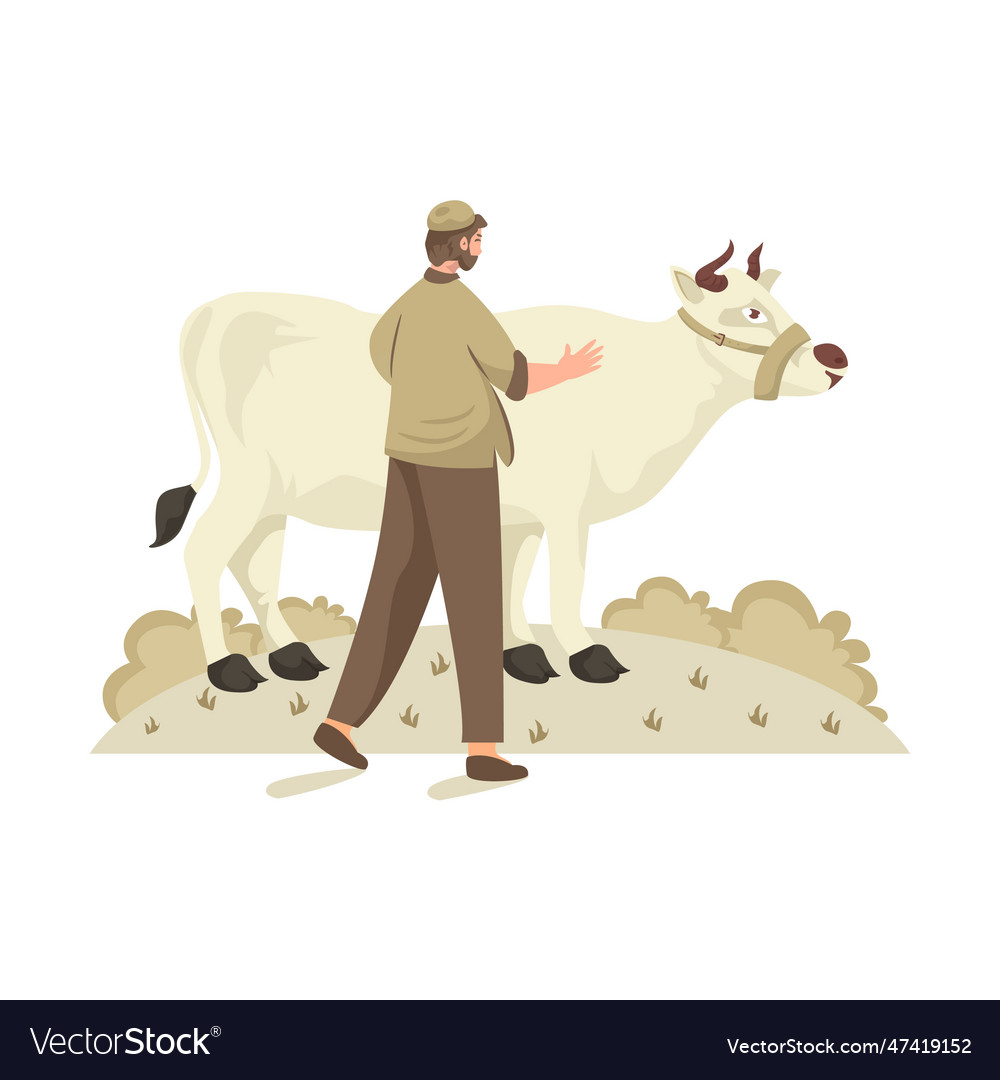 A muslim with his cow