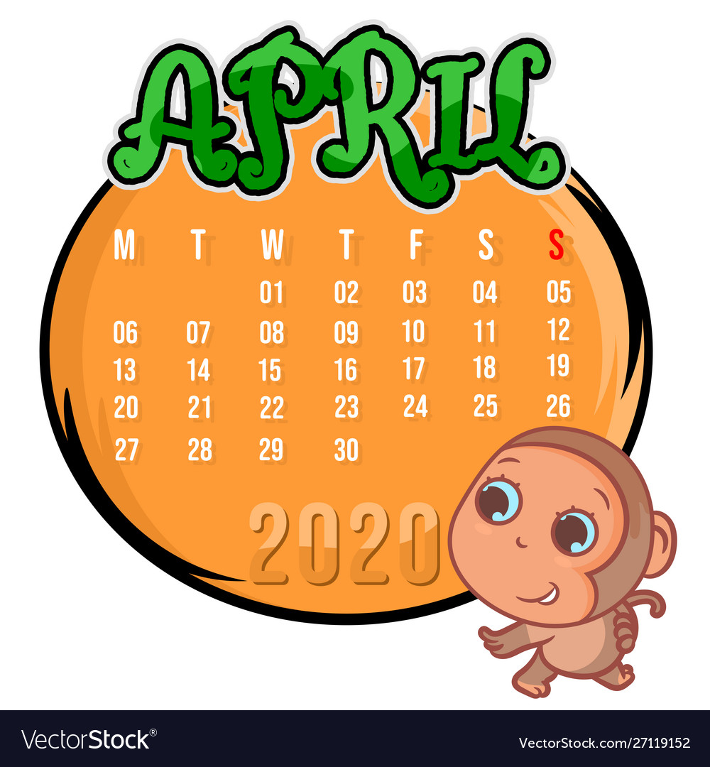 April 2020 month calendar