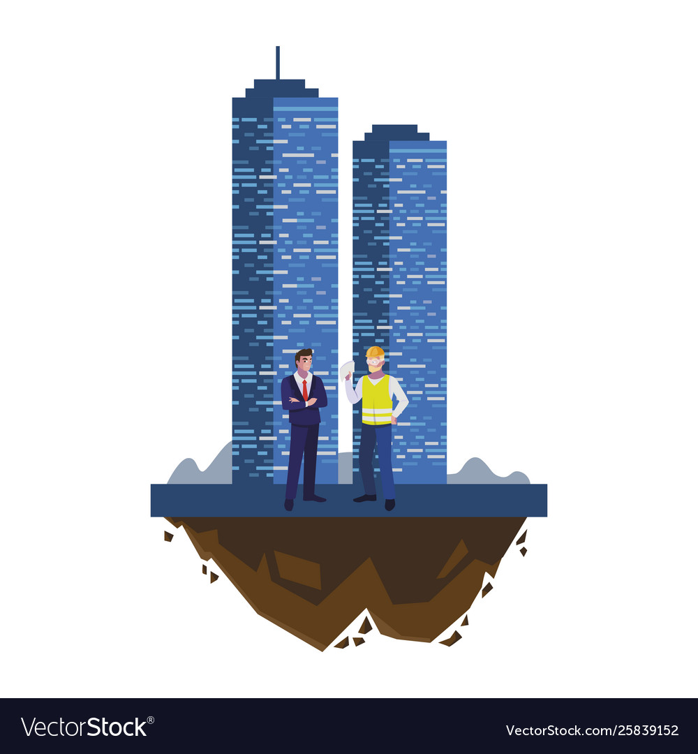 Builder constructor with engineer and building Vector Image Builder constructor with engineer and building