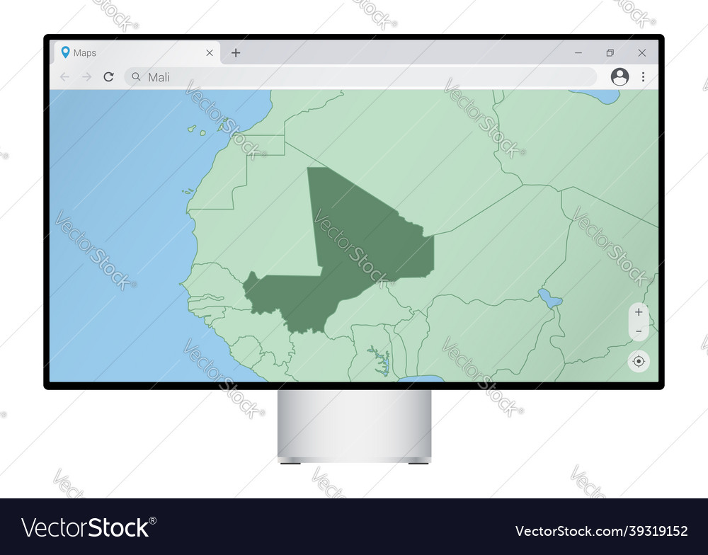 Computer monitor with map of mali in browser vector image Computer monitor with map of mali in browser