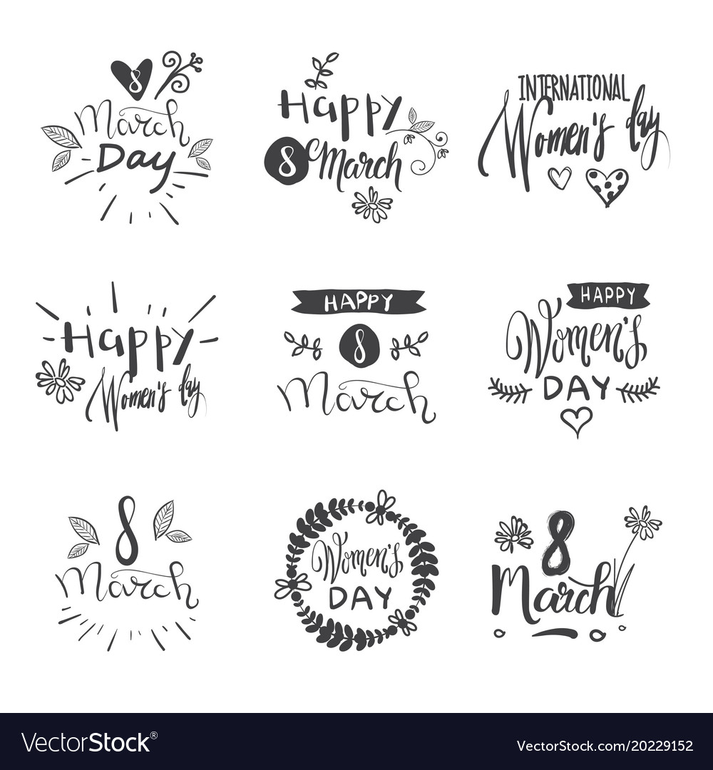 Hand drawn happy women day badges set creative