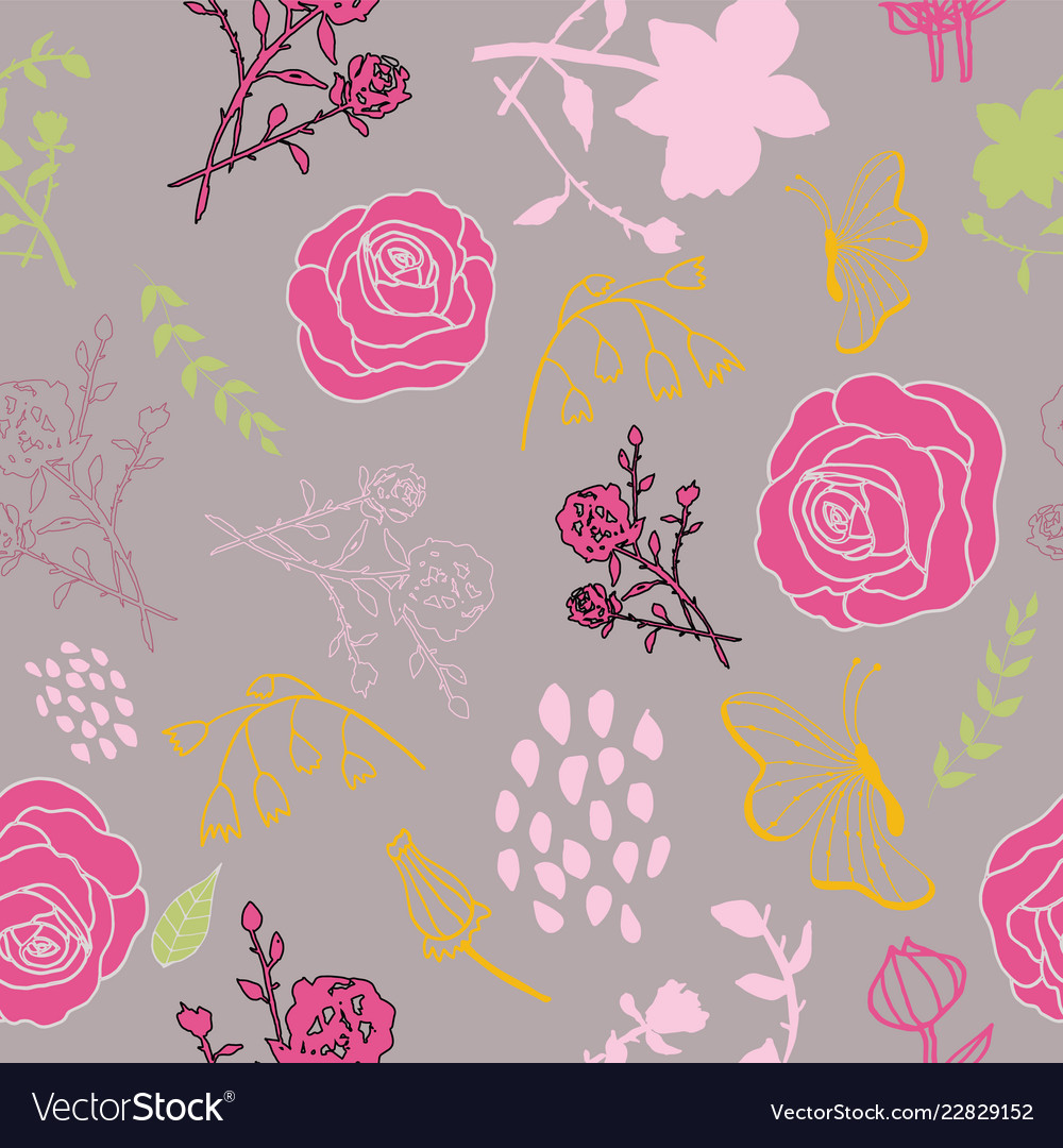 Mixed florals on muted pink background pattern