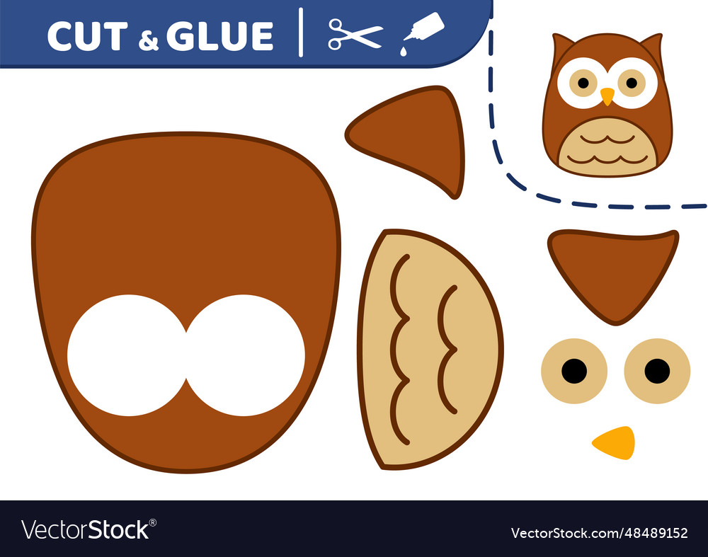 Owl squishmallow cut and glue applique paper Vector Image