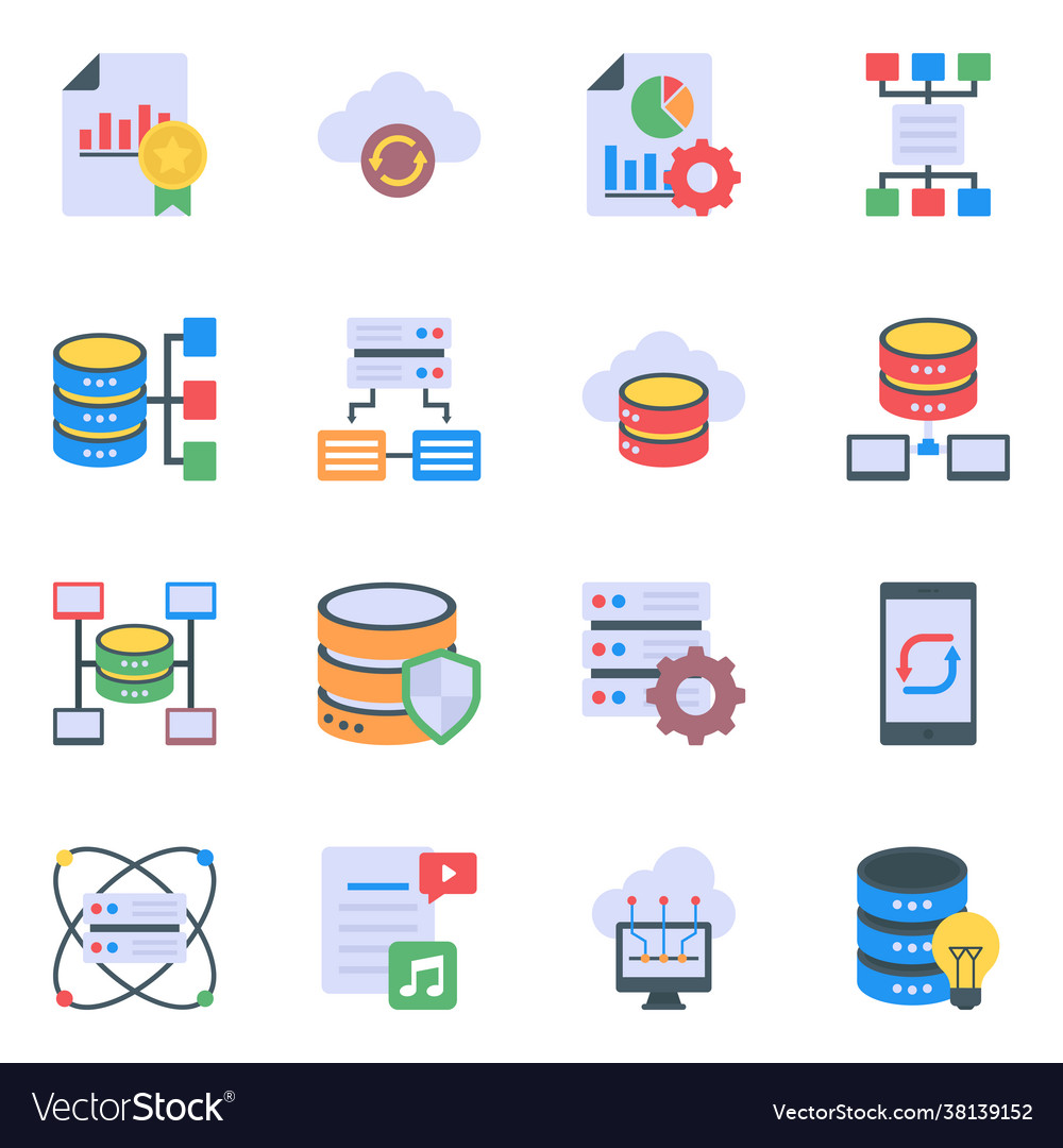 Pack database and networking flat icons