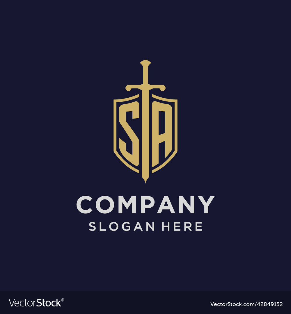 Sa logo initial monogram with shield and sword Vector Image Sa logo initial monogram with shield and sword