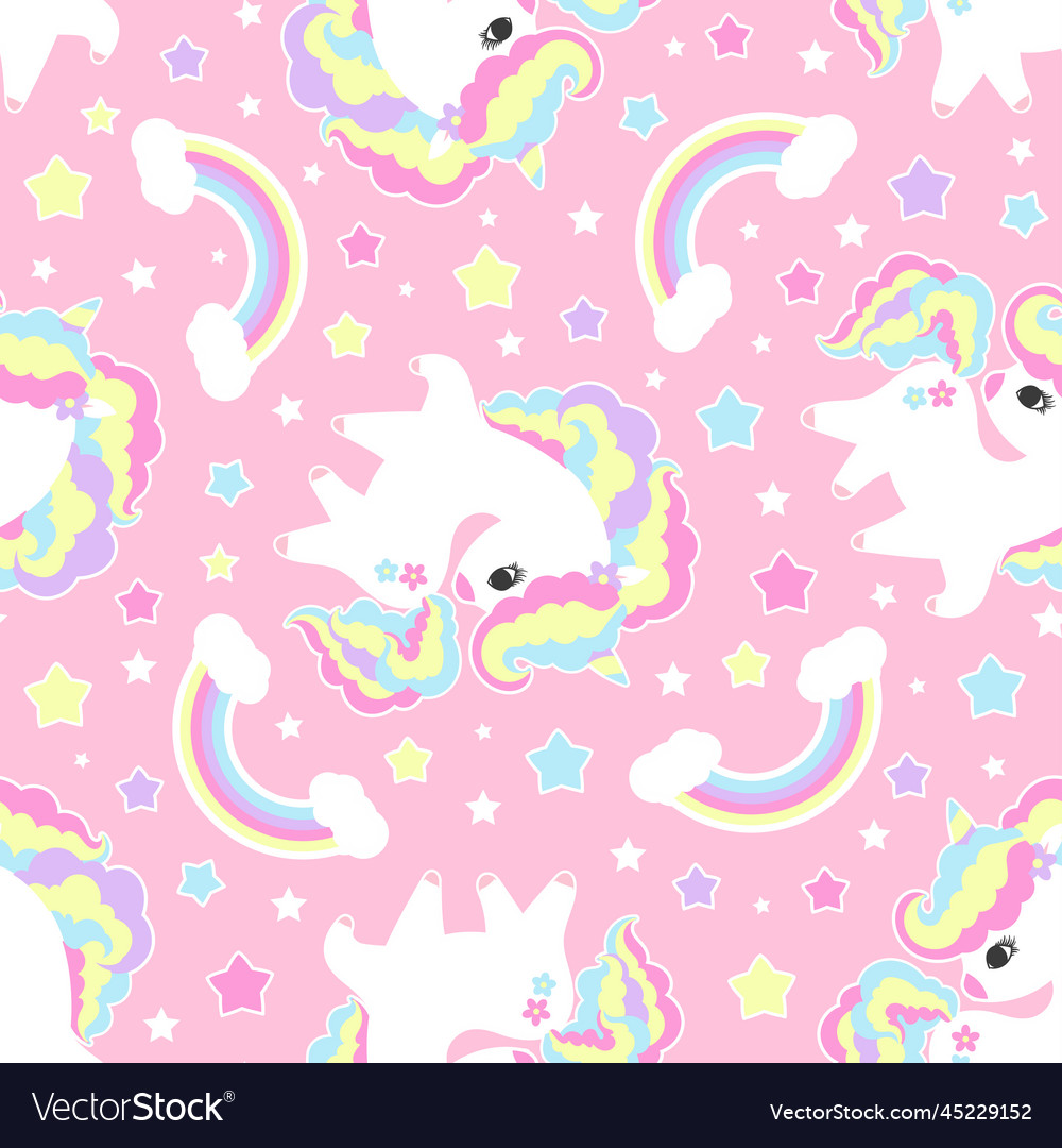 Seamless pattern with unicorns and rainbows vector image Seamless pattern with unicorns and rainbows