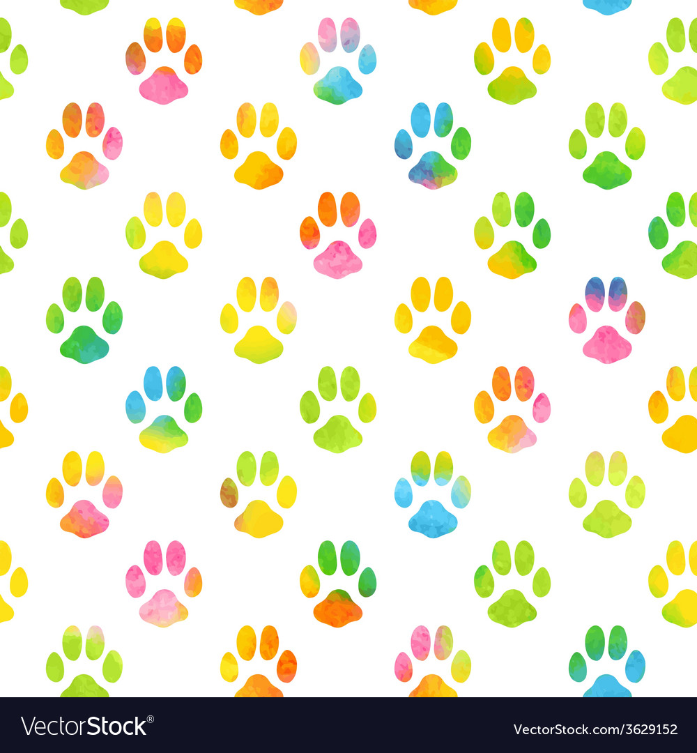 Seamless pattern with watercolor animal footprint