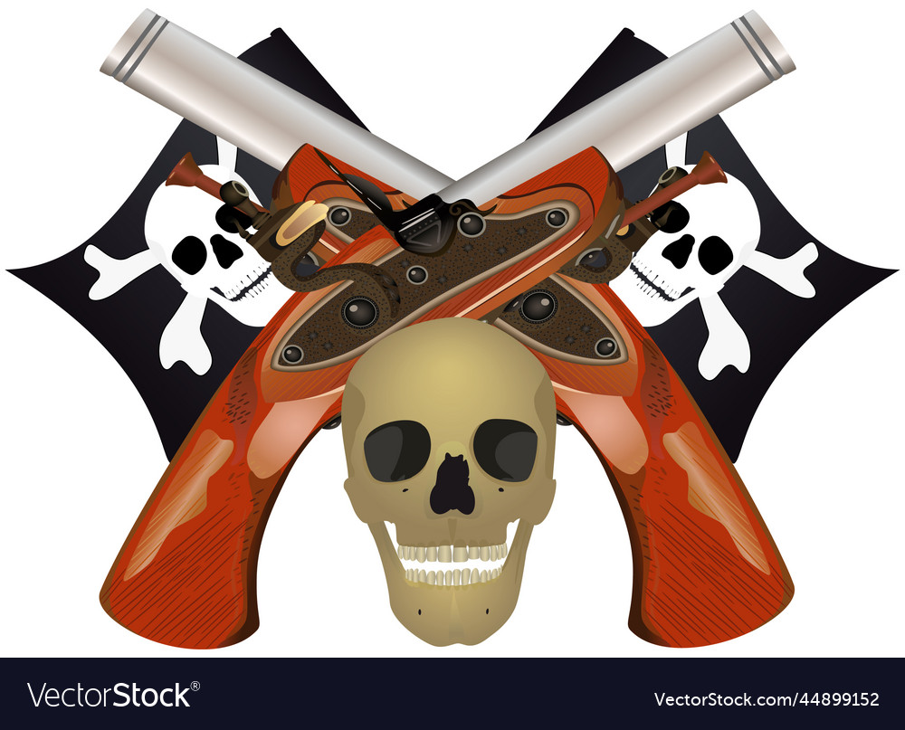 Skull with the crossed pistols file eps8 Vector Image