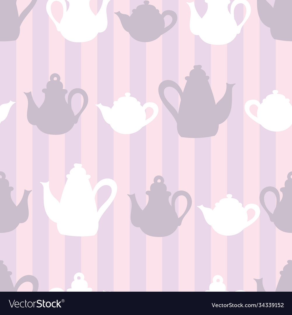 Tea pot pattern with stripe background seamless vector image Tea pot pattern with stripe background seamless