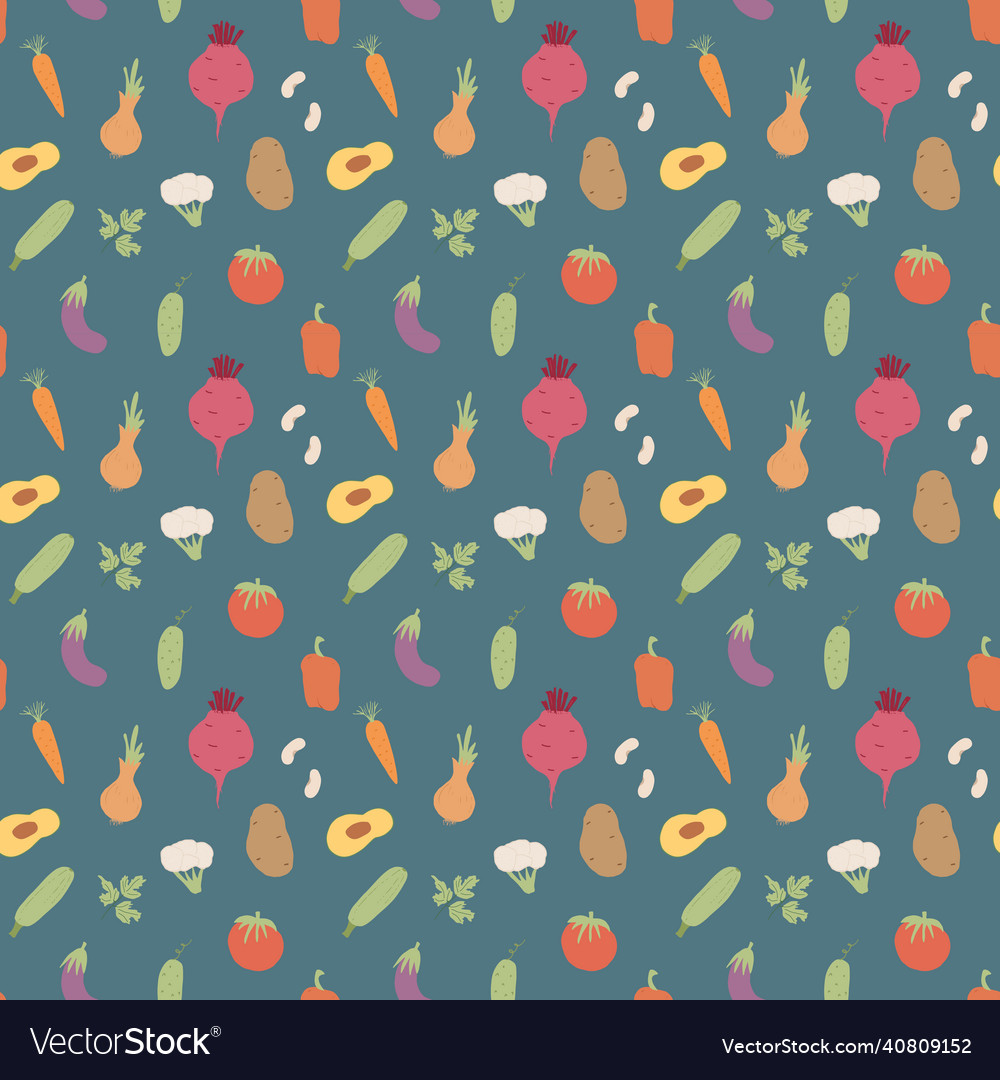 Vegetables seamless pattern vegetarian healthy vector image Vegetables seamless pattern vegetarian healthy