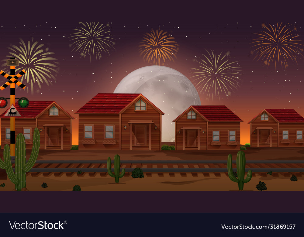 Celebration fireworks with countryside background