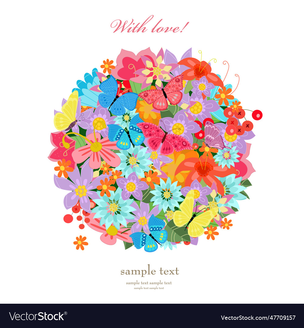 Cheerful floral card with colorful flowers