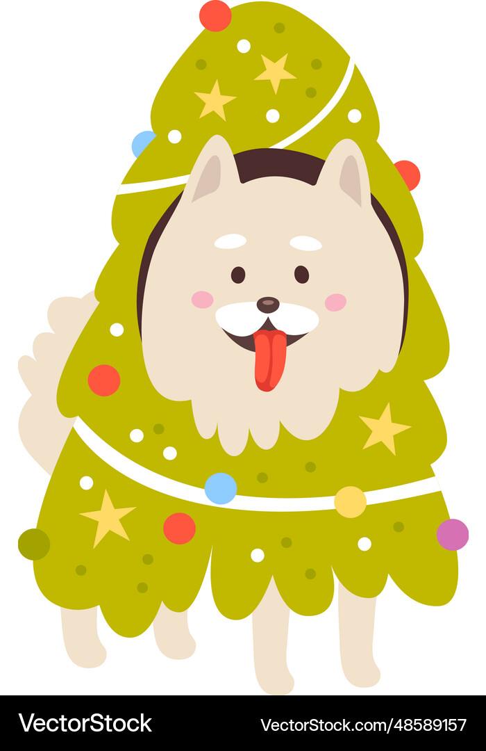 Dog in christmas tree costume Royalty Free Vector Image
