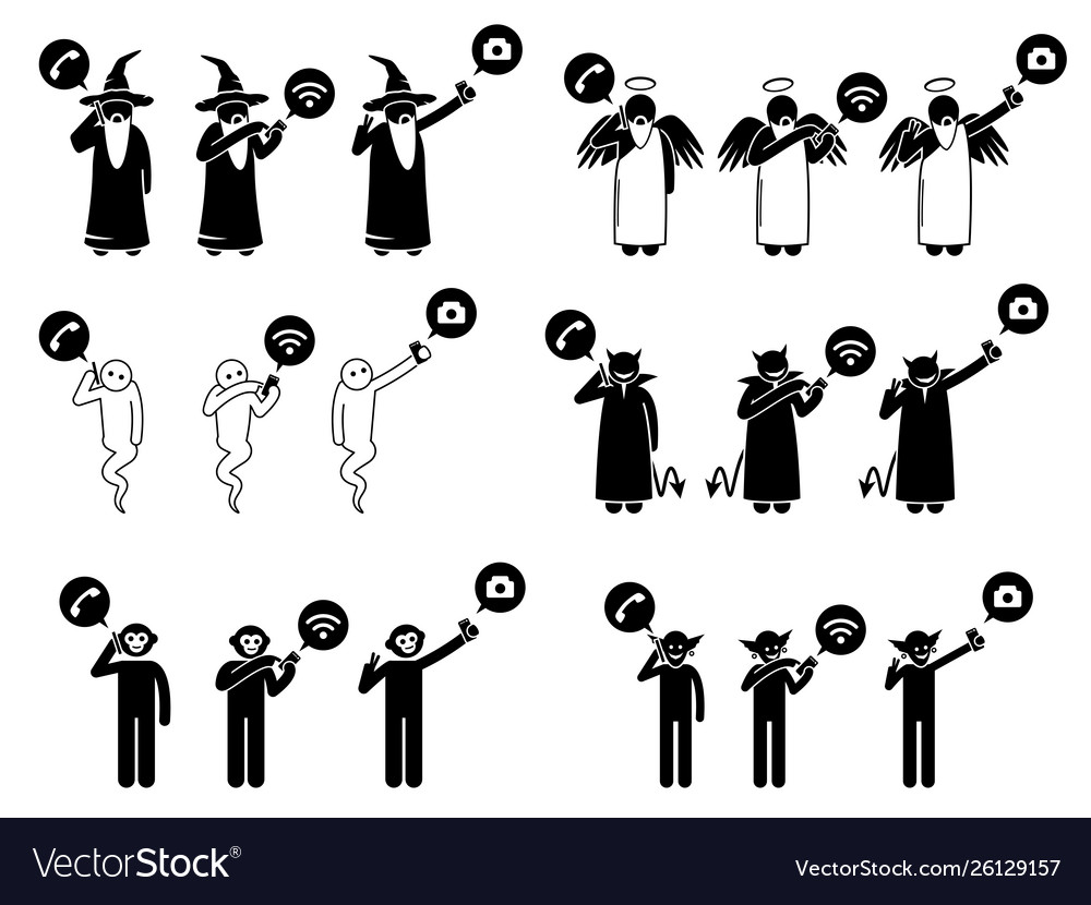 Fictional characters using phone or smartphone Vector Image