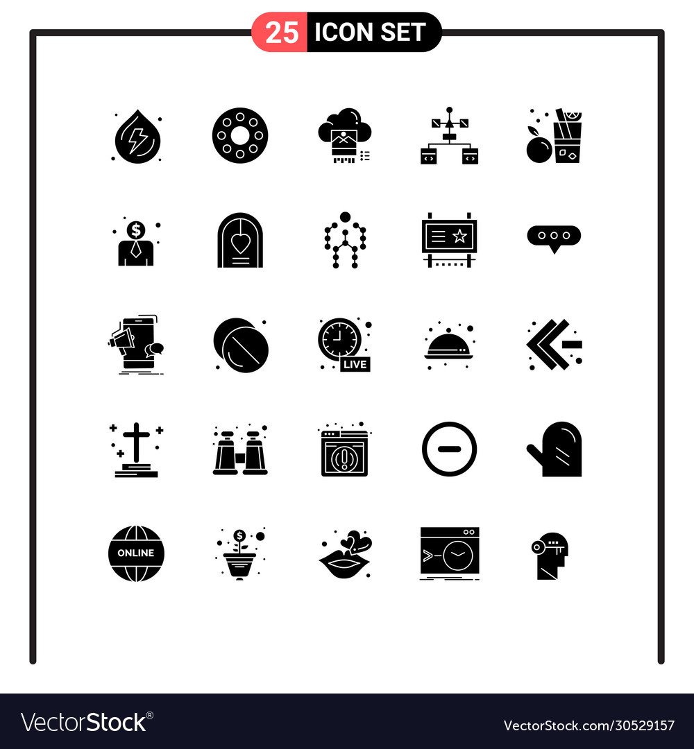 Modernes Set 25 solide Glyphen Piktograph
