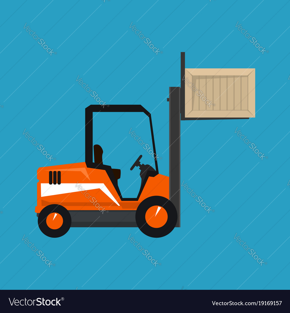 Orange forklift lifted the box up isolated