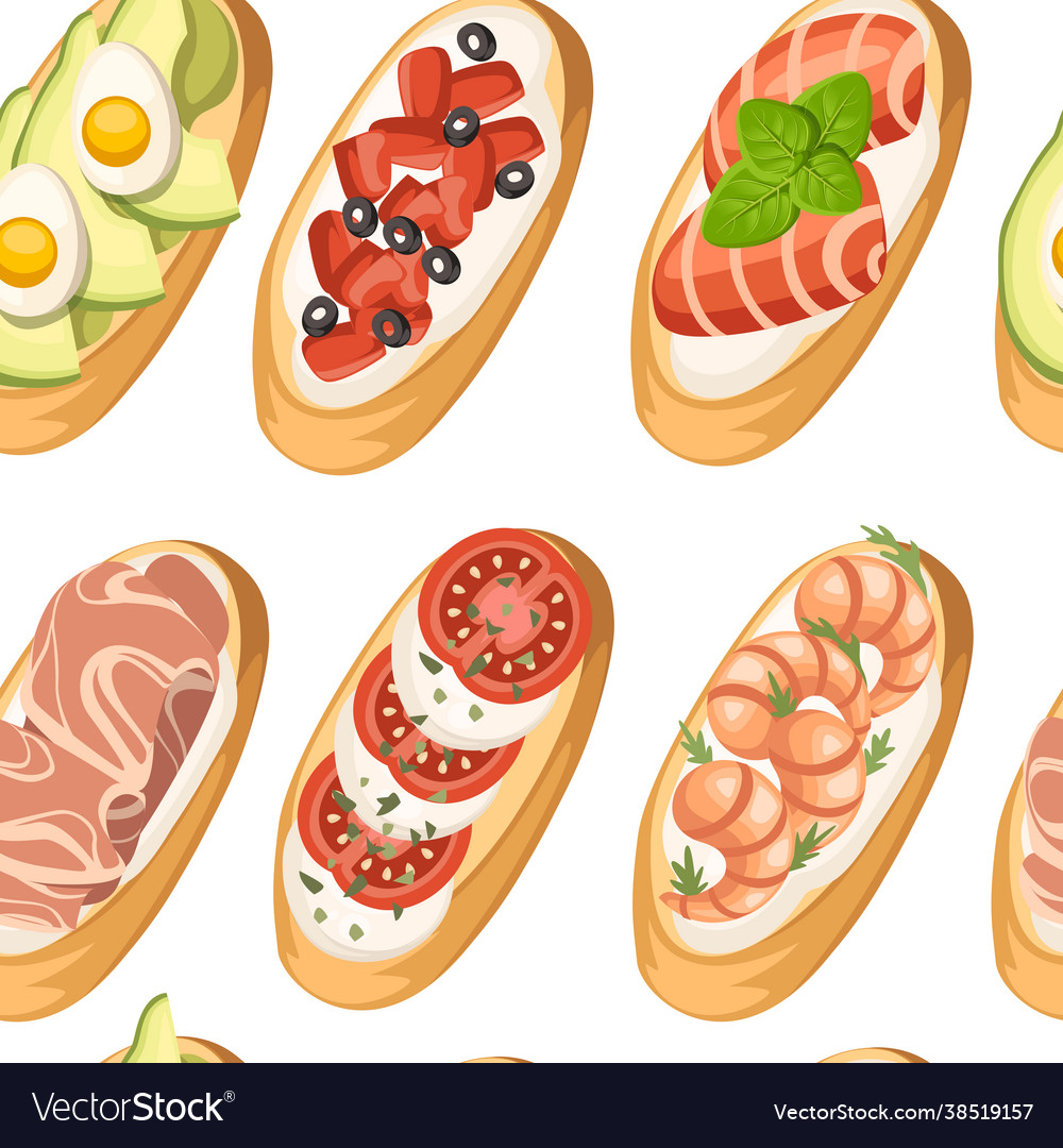 Seamless pattern set bruschetta with different Vector Image Seamless pattern set bruschetta with different