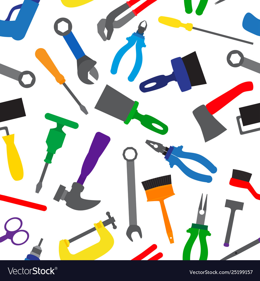 Seamless pattern with instruments and tools vector image Seamless pattern with instruments and tools
