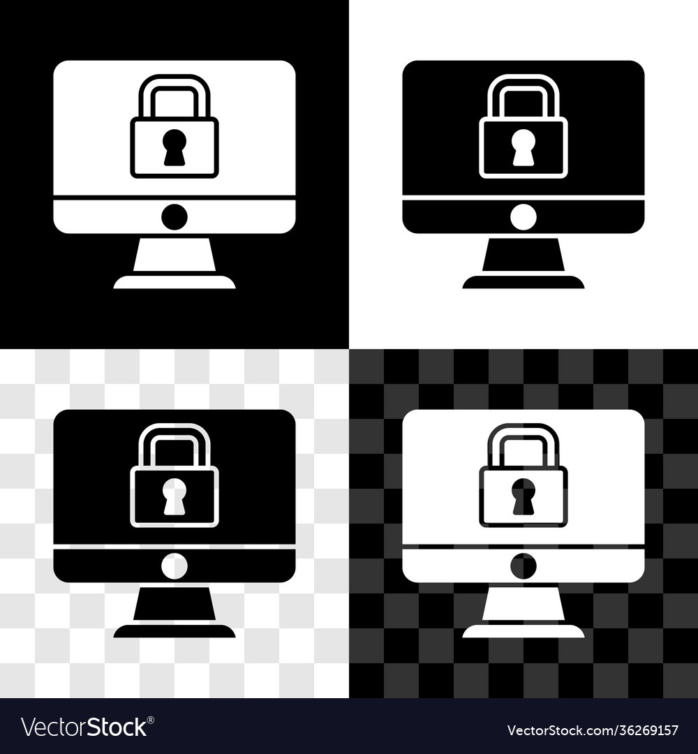 Set lock on computer monitor screen icon isolated vector image Set lock on computer monitor screen icon isolated