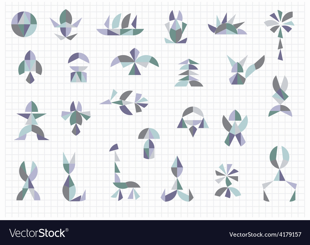 Set of different objects and shapes on a white bac