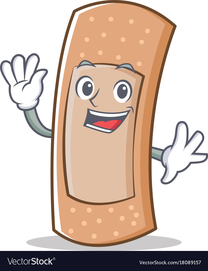 Waving band aid character cartoon Royalty Free Vector Image