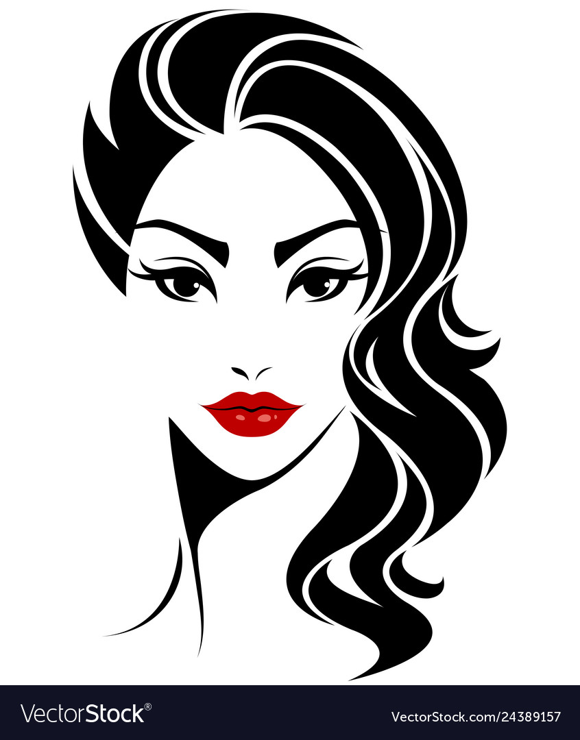 Women long hair style icon logo face